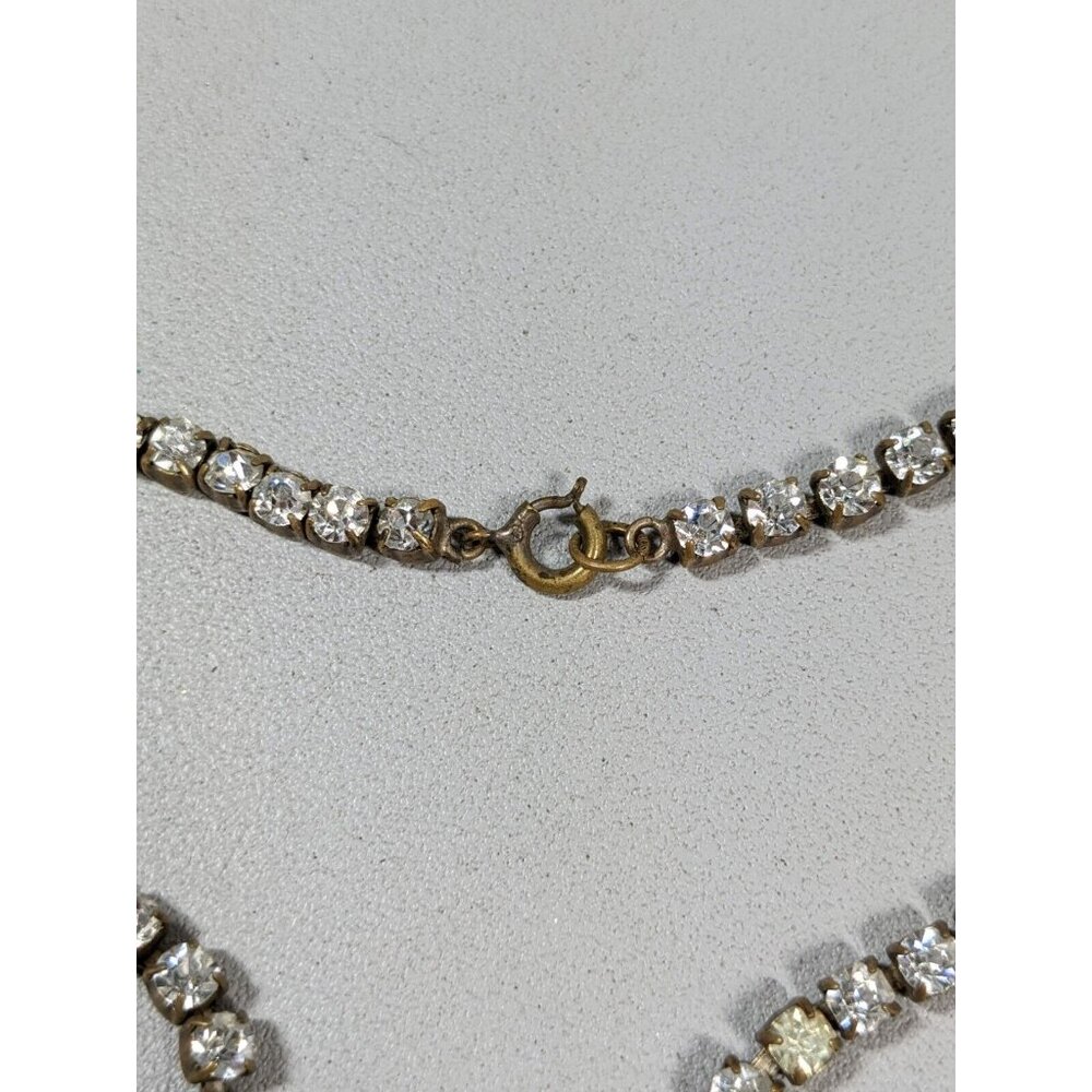 Vintage Czechoslovakia Bronze Tone Crystal Rhinestone Art Deco Tennis Necklace - Picture 8 of 11